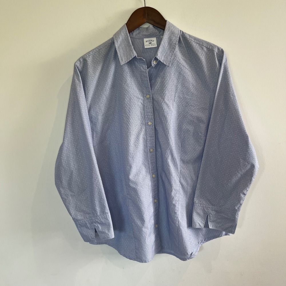 Riders by Lee Womens Blue White Striped Easy Care Button Up Shirt Large ELB8VPB
